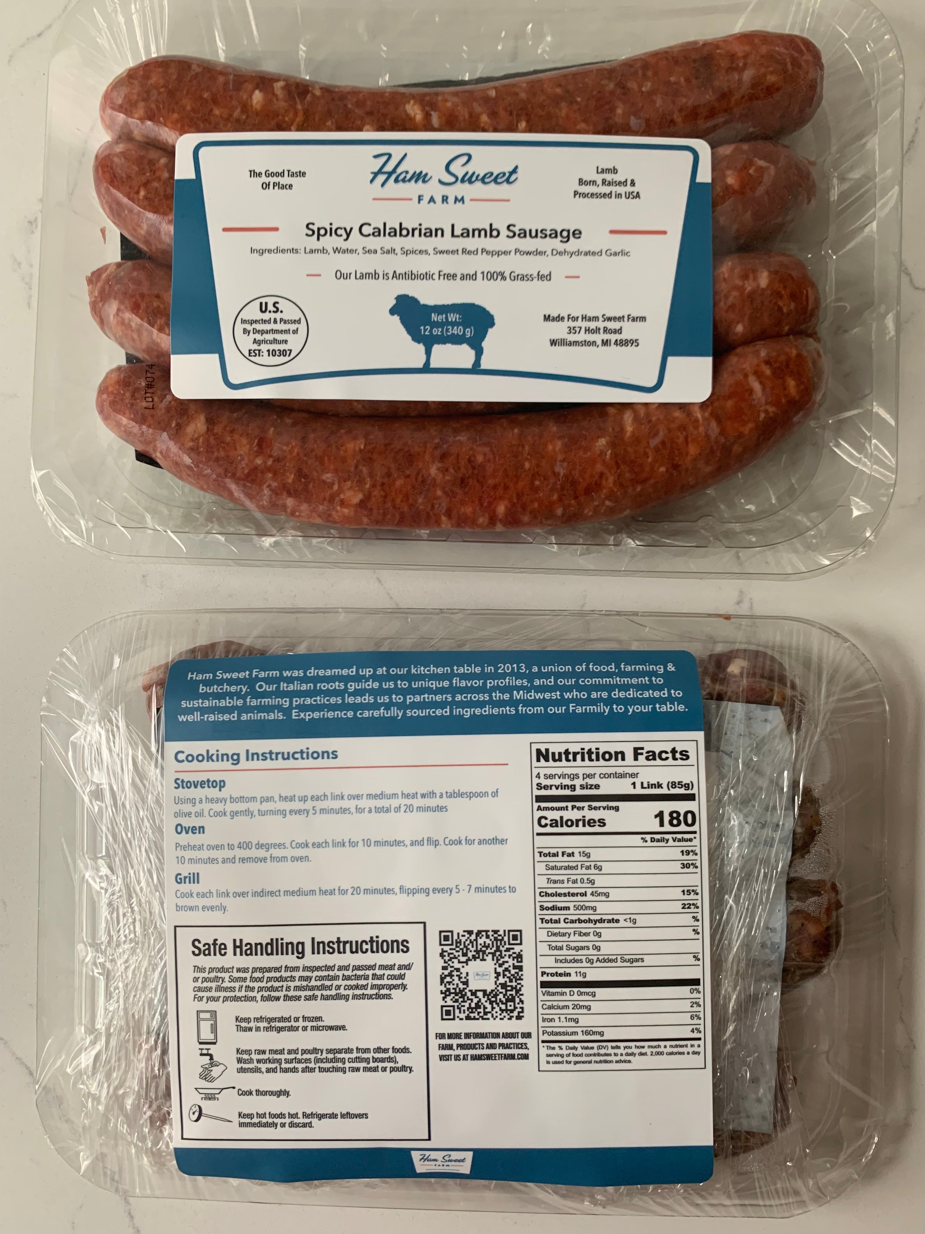 Spicy Calabrian Lamb Sausage - 100% Grass-fed Lamb Sausage